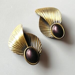 TREND 2026 Vintage Clip Earring Art Deco Style Egyptian Revival Plastic Cabochon